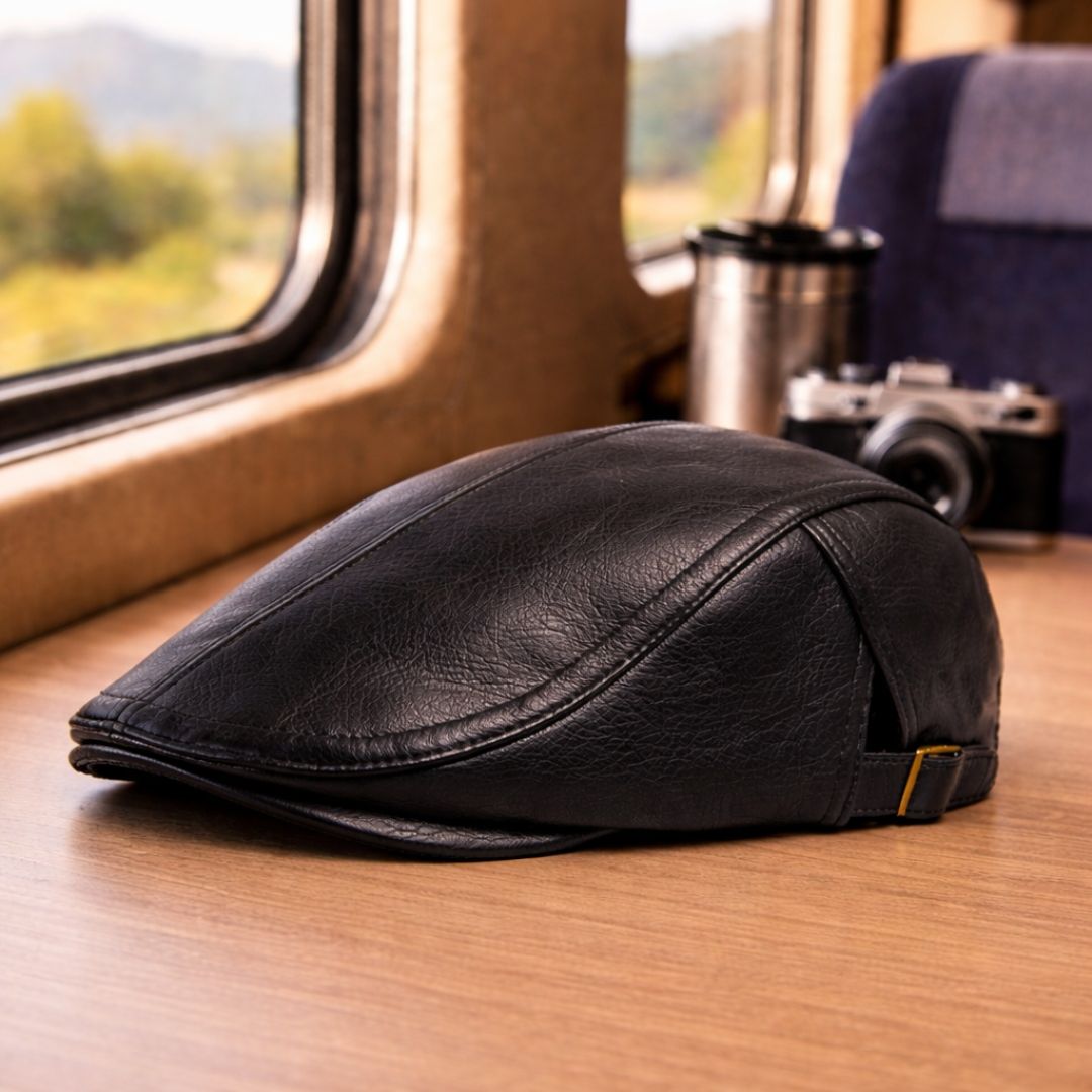 Casquette Plate Classique en Cuir