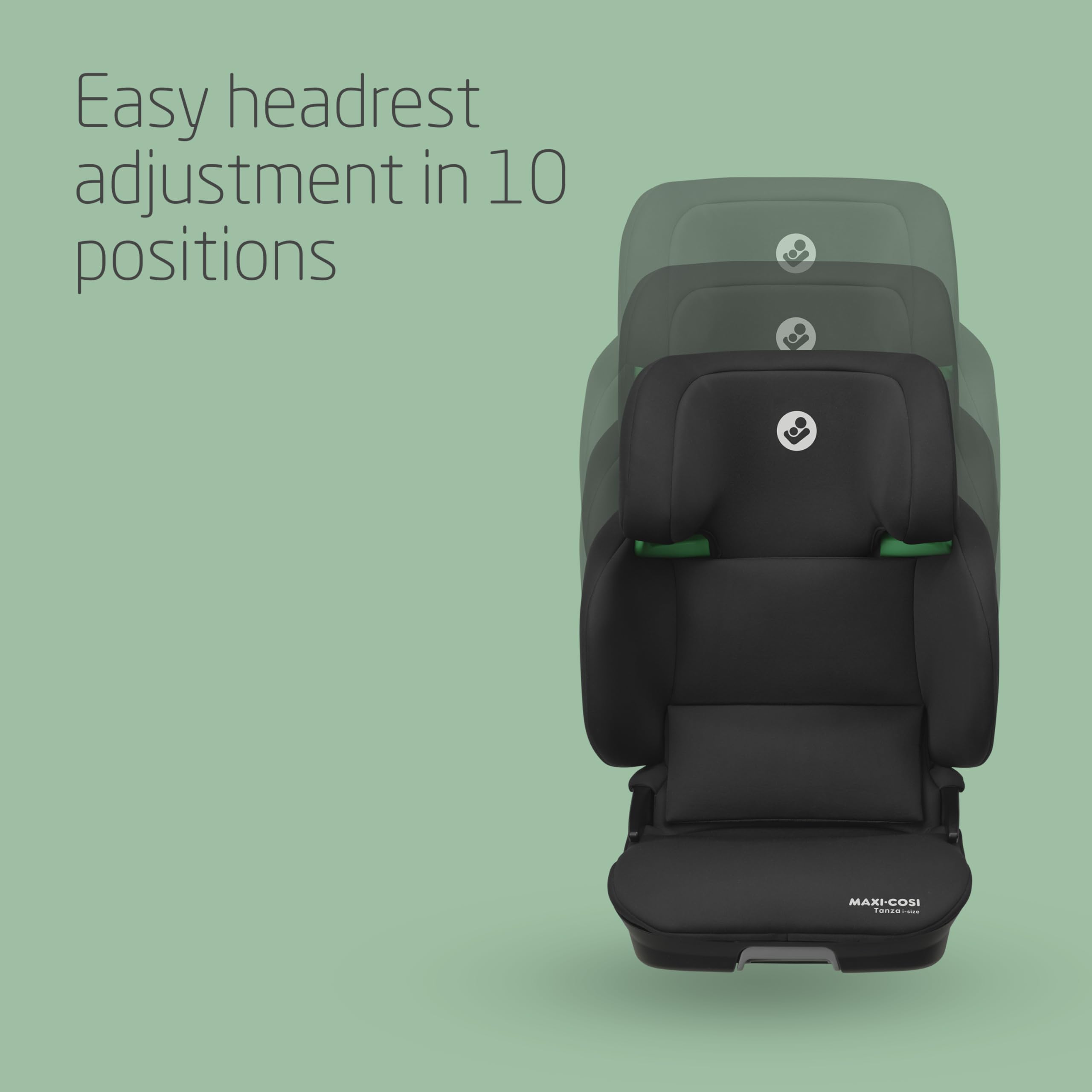 Maxi-Cosi Tanza i-Size, High Back Booster Seat, 3.5–12 years, 100–150cm, Compact Foldable Car Seat, 10 Headrest Positions, G-CELL Side Impact Protection, Padded & Elevated Kids Car Seat, Full Black