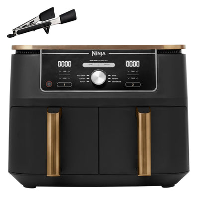 Ninja Foodi MAX Dual Zone Air Fryer, Amazon Exclusive, Tongs, 2 Drawers, 9.5L, 6-in-1, Use No Oil, Air Fry, Max Crisp, Roast, Bake, 8 Portions, Nonstick Dishwasher Safe Baskets, Copper/Black AF400UKCP