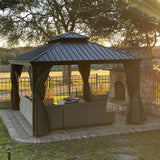 PURPLE LEAF 10X14 Patio Gazebo for Backyard Grey Hardtop Galvanized Steel Roof Awning with Upgrade Curtain