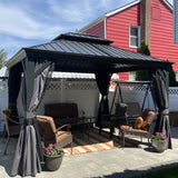PURPLE LEAF 10X14 Patio Gazebo for Backyard Grey Hardtop Galvanized Steel Roof Awning with Upgrade Curtain