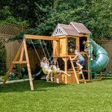 KidKraft Laurel Retreat Multi-Level Clubhouse Swing Set with Two Slides and Two Swings