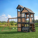 Backyard Discovery Mystic Tower Multi-Level Cedar Swing Set with Hidden Climbing Tower