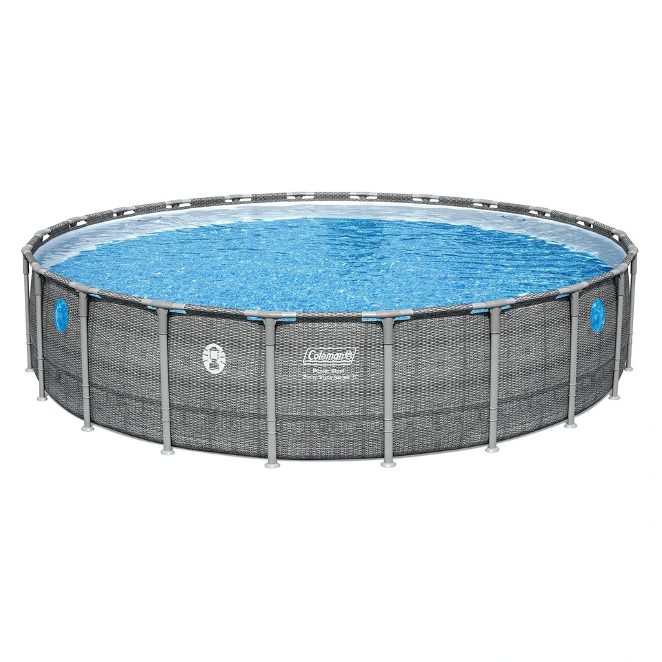 Coleman Power Steel 22’x52” Metal Frame Above Ground Pool w/ Pump, Ladder, & Cover, Gray