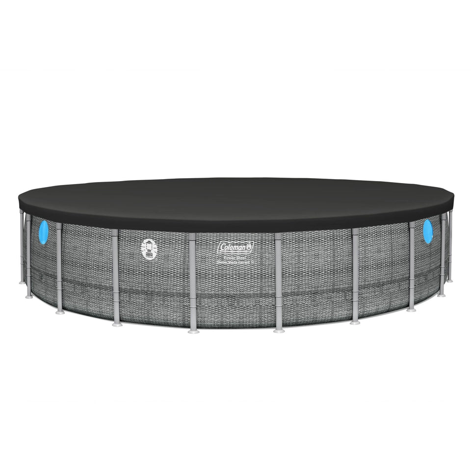 Coleman Power Steel 22’x52” Metal Frame Above Ground Pool w/ Pump, Ladder, & Cover, Gray