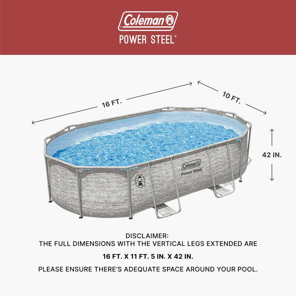 Coleman Power Steel 16′ x 10′ x 42″ Oval Above Ground Pool Set
