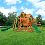 Gorilla Playsets Empire Extreme Wooden Swing Set with Monkey Bars, Clatter Bridge, Tower, and 3 Slides