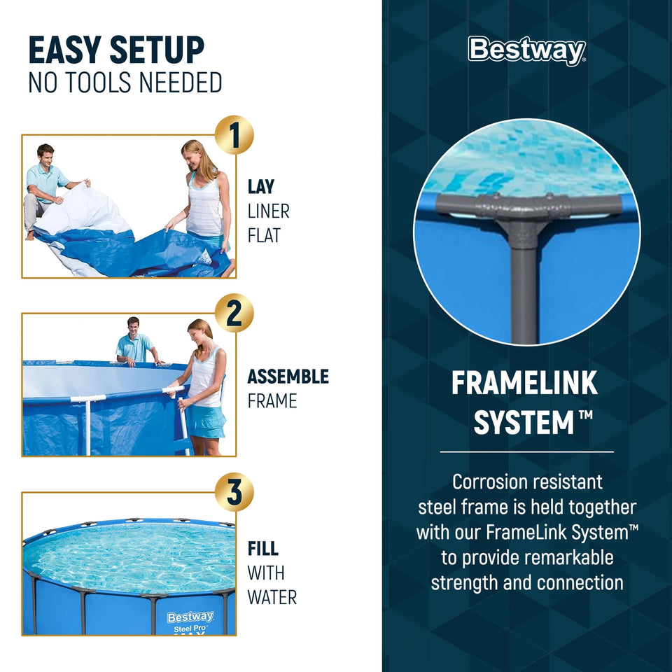 Bestway Steel Pro MAX 15′ x 48″ Round Above Ground Swimming Pool & Pool Ladder