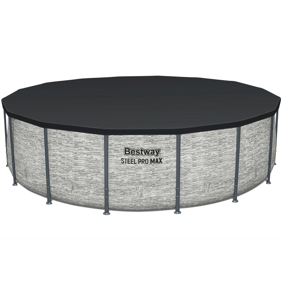 Bestway: Steel Pro MAX – 16′ x 48″, Grey -Round Above Ground Swimming Pool Set, ClickConnect Frame, Tritech, Filter Pump-Ladder-Cover, 5145 Gal Water
