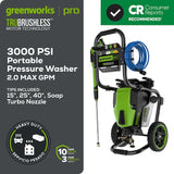 Greenworks 3000-PSI 2.0-GPM Cold Water Electric Pressure washer with 5 Spray Tips