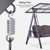 PURPLE LEAF 3-seat Outdoor Patio Porch Swing Adjustable Backrest, Cushions and Pillow Included