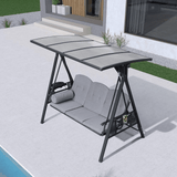 PURPLE LEAF 3-seat Outdoor Patio Porch Swing Adjustable Backrest, Cushions and Pillow Included
