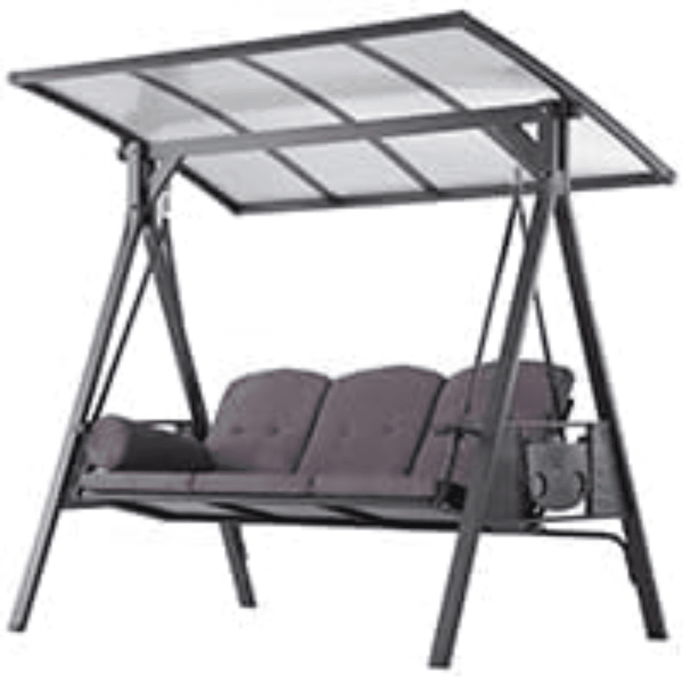PURPLE LEAF 3-seat Outdoor Patio Porch Swing Adjustable Backrest, Cushions and Pillow Included