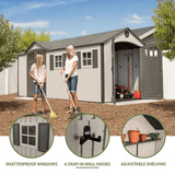 Lifetime 8′ x 17.5′ Outdoor Storage Shed Dual Entry, Tan