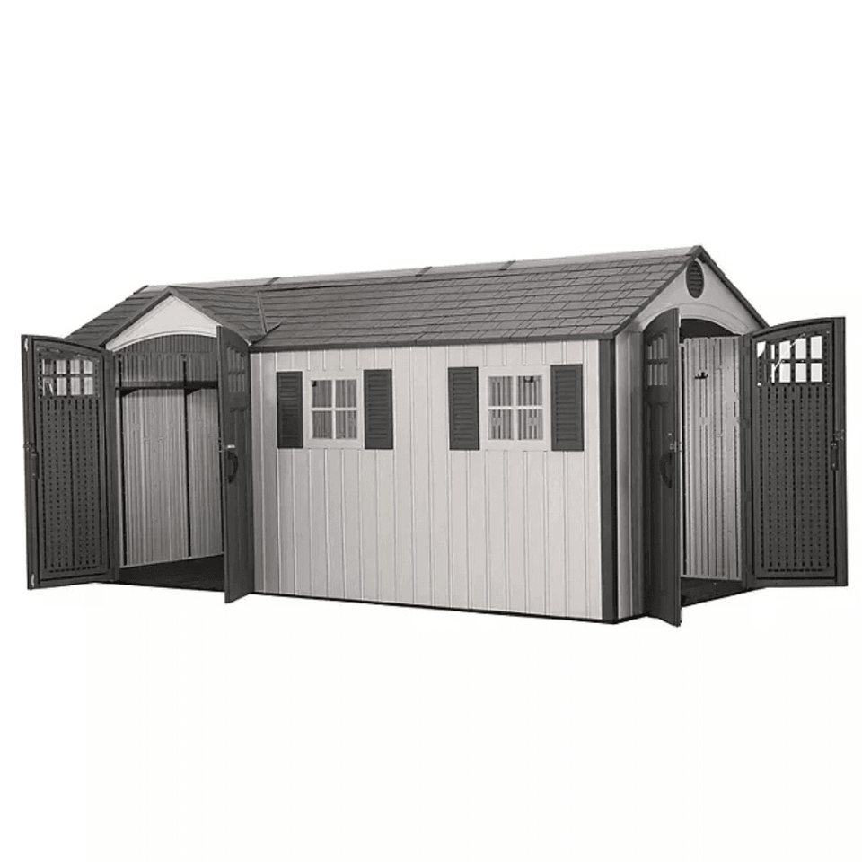 Lifetime 8′ x 17.5′ Outdoor Storage Shed Dual Entry, Tan
