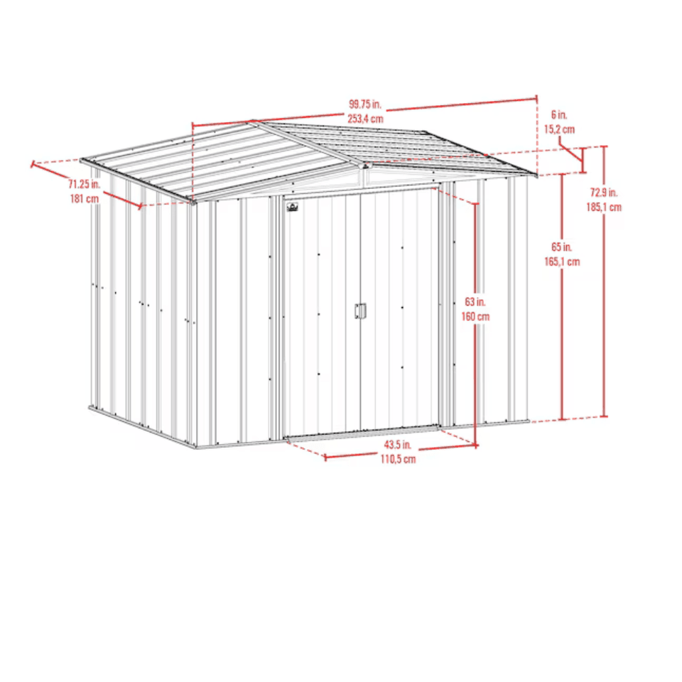 Newport 8 ft. W x 6 ft. D 2-Tone Eggshell and Coffee Galvanized Metal Shed with Sliding Lockable Doors (43 sq. ft.)